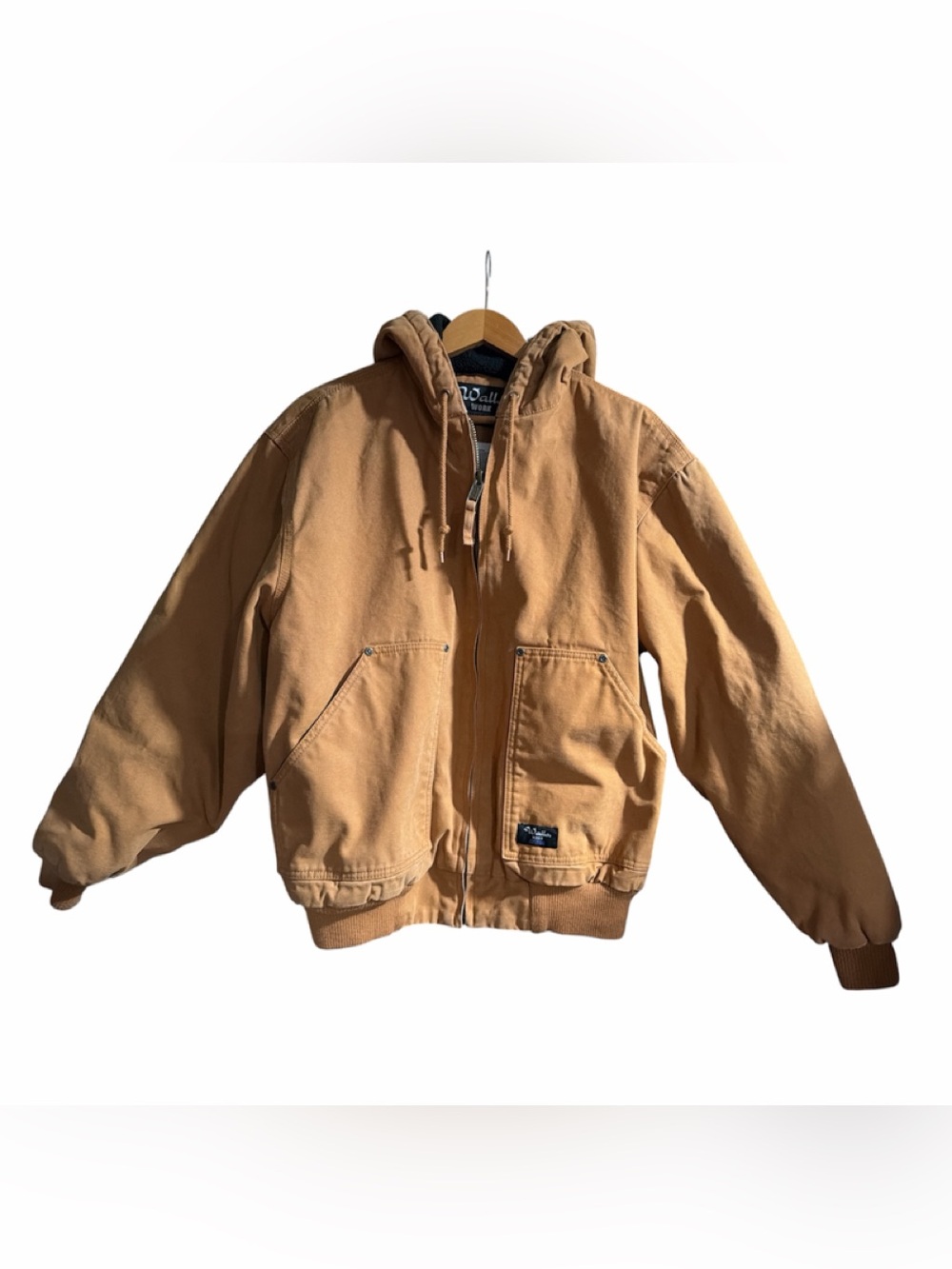 Walls Work Wear Canvas Fleece Lined  Hooded Jacket in Tan Large